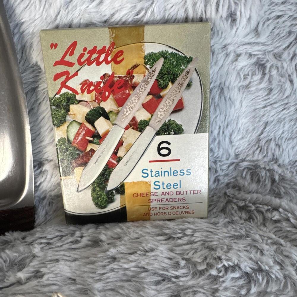 Vintage Stainless Steel & Wood MCM Single Server Snack/Appetizer‎ w/ Spreaders - Picture 7 of 9